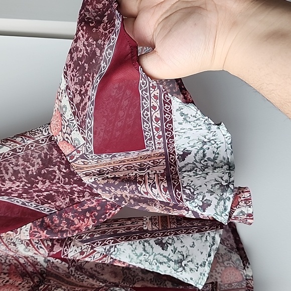 Minkpink Boho Patchwork Print Flounce Sleeve Sheer Hi Lo Blouse - Picture 2 of 8